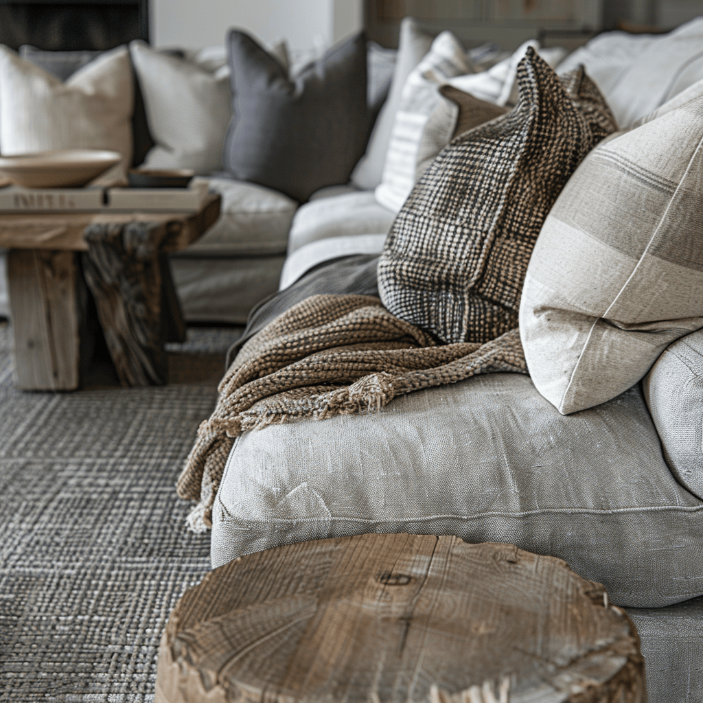 A living space that celebrates the power of textiles to transform the look and feel of a room, with a focus on creating a warm, inviting, and tactile environment through the use of layered fabrics copy