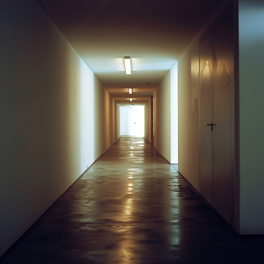 A minimalist hallway that illustrates the importance of avoiding poor lighting choices, as they can detract from the intended simplicity and welcoming atmosphere