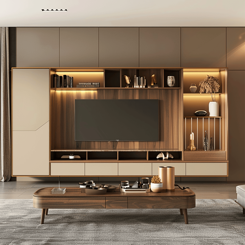 A minimalist living room that incorporates hidden storage into its furniture selections, such as a bed with built-in drawers and a coffee table with a lift-top compartment