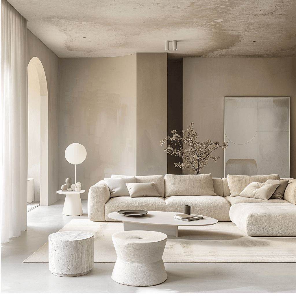 A minimalist living room with a palette of neutral colors, including shades of white, beige, and gray, showcasing neutral tones as the foundation of minimalist design2