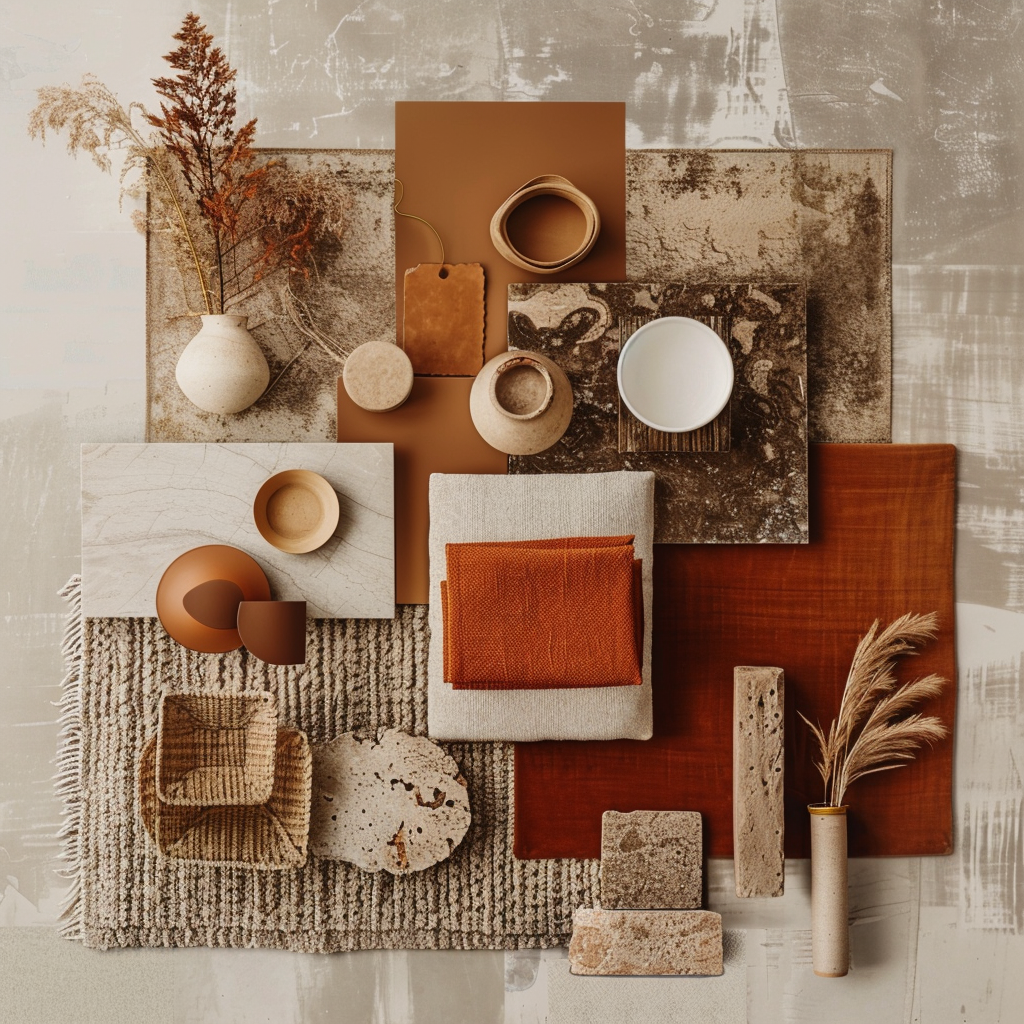 A rich array of warm earthy tones, carefully selected to create a soothing and welcoming atmosphere in bohemian interiors