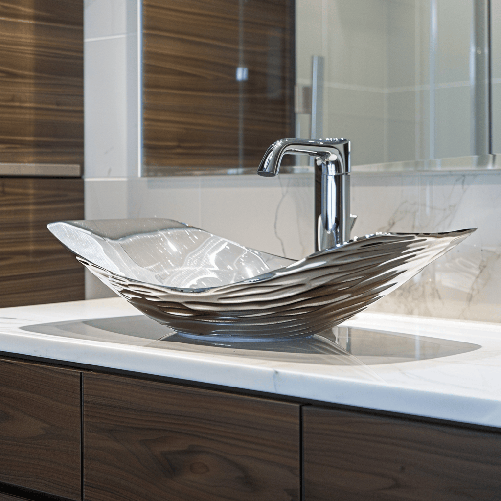 A sleek, modern bathroom vanity with a vessel sink, showcasing the perfect balance of form and function