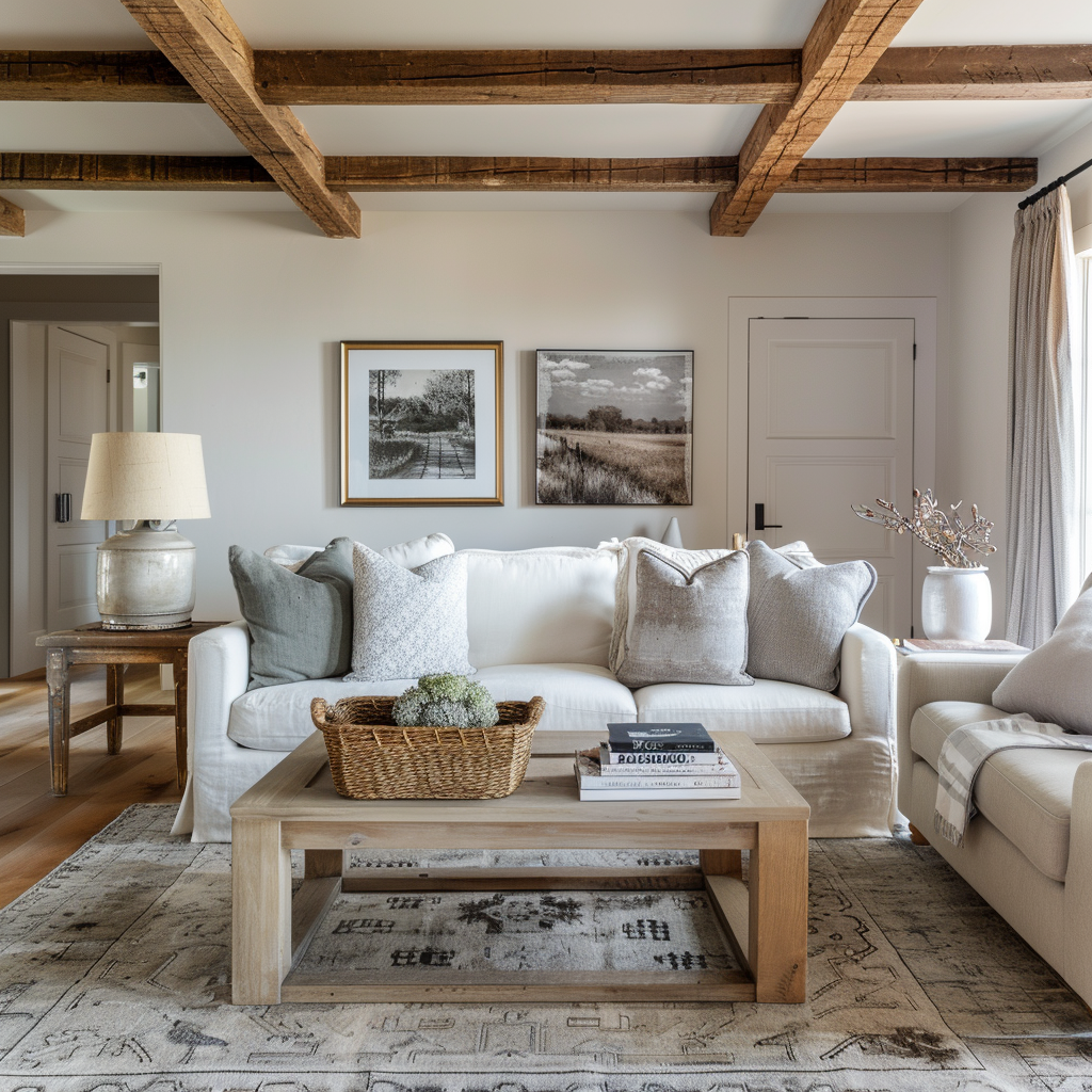 A timeless approach to designing a Modern English Farmhouse living room, where vintage farmhouse accents and modern amenities are seamlessly blended to create a comfortable and inviting space that celebrates the past and embraces the present