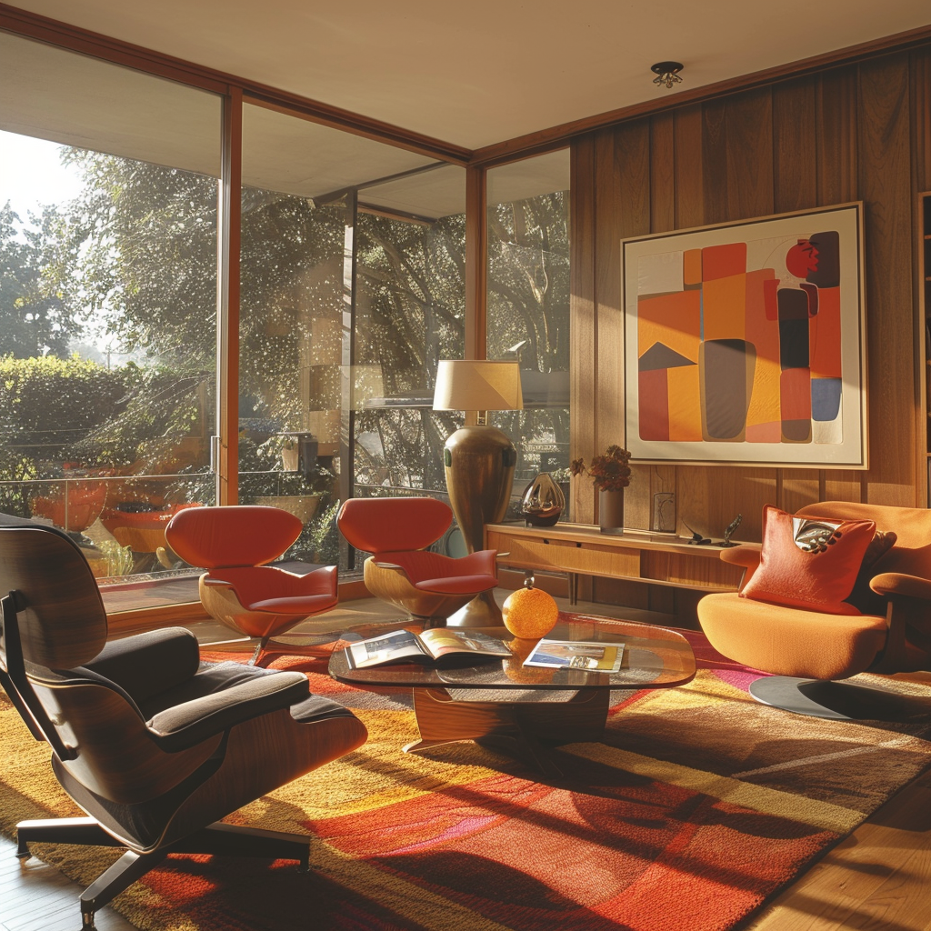 A tribute to iconic mid-century modern designers, showcasing their color philosophies and enduring influence on contemporary interior design3