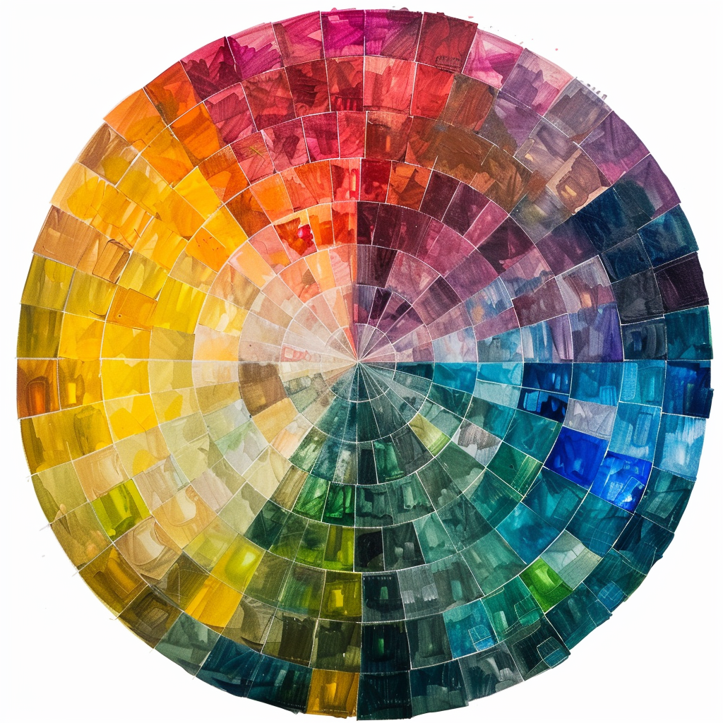 A visually compelling color wheel featuring contemporary color combinations, such as complementary, analogous, triadic, and split-complementary schemes, to guide modern interior design choices