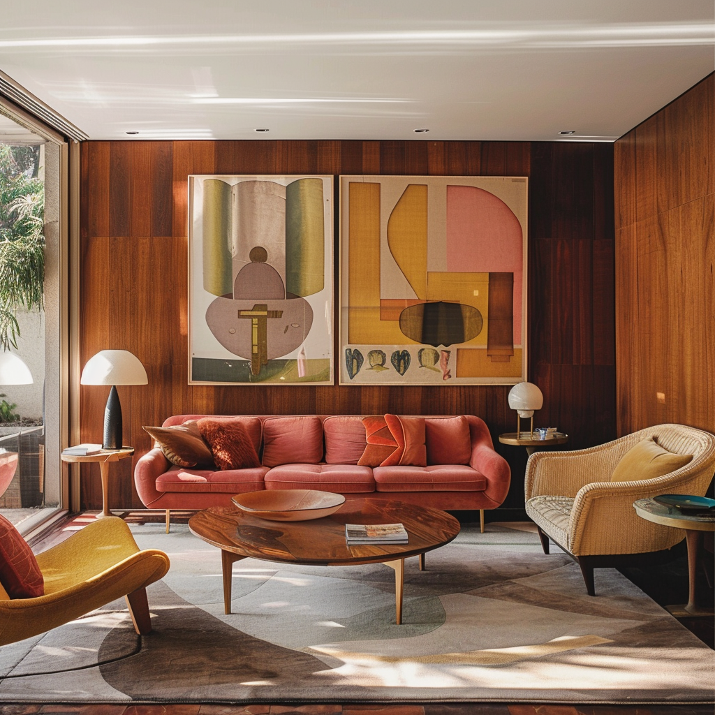 A visually stunning mid-century modern interior that celebrates the timeless beauty and versatility of the color palette, inspiring readers to embrace the style in their own homes2