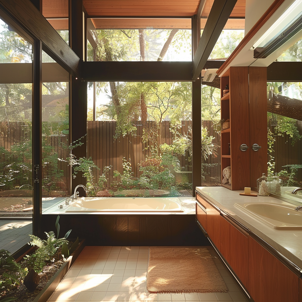 An Eichler Home bathroom with large windows or skylights that blur the lines between indoors and outdoors, creating a strong connection to nature3