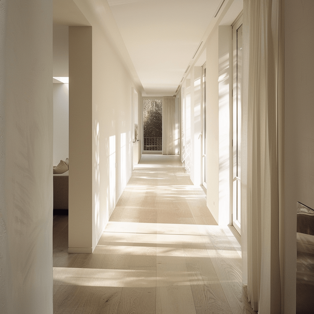 An interior space that exemplifies the importance of natural light in achieving a fresh and invigorating minimalist hallway design