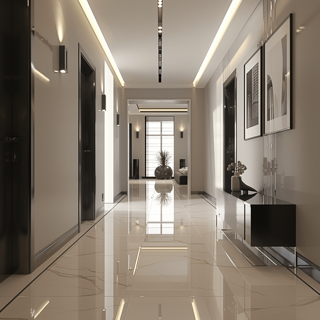 An interior space that exemplifies the role of tile flooring in achieving a minimalist and functional hallway design