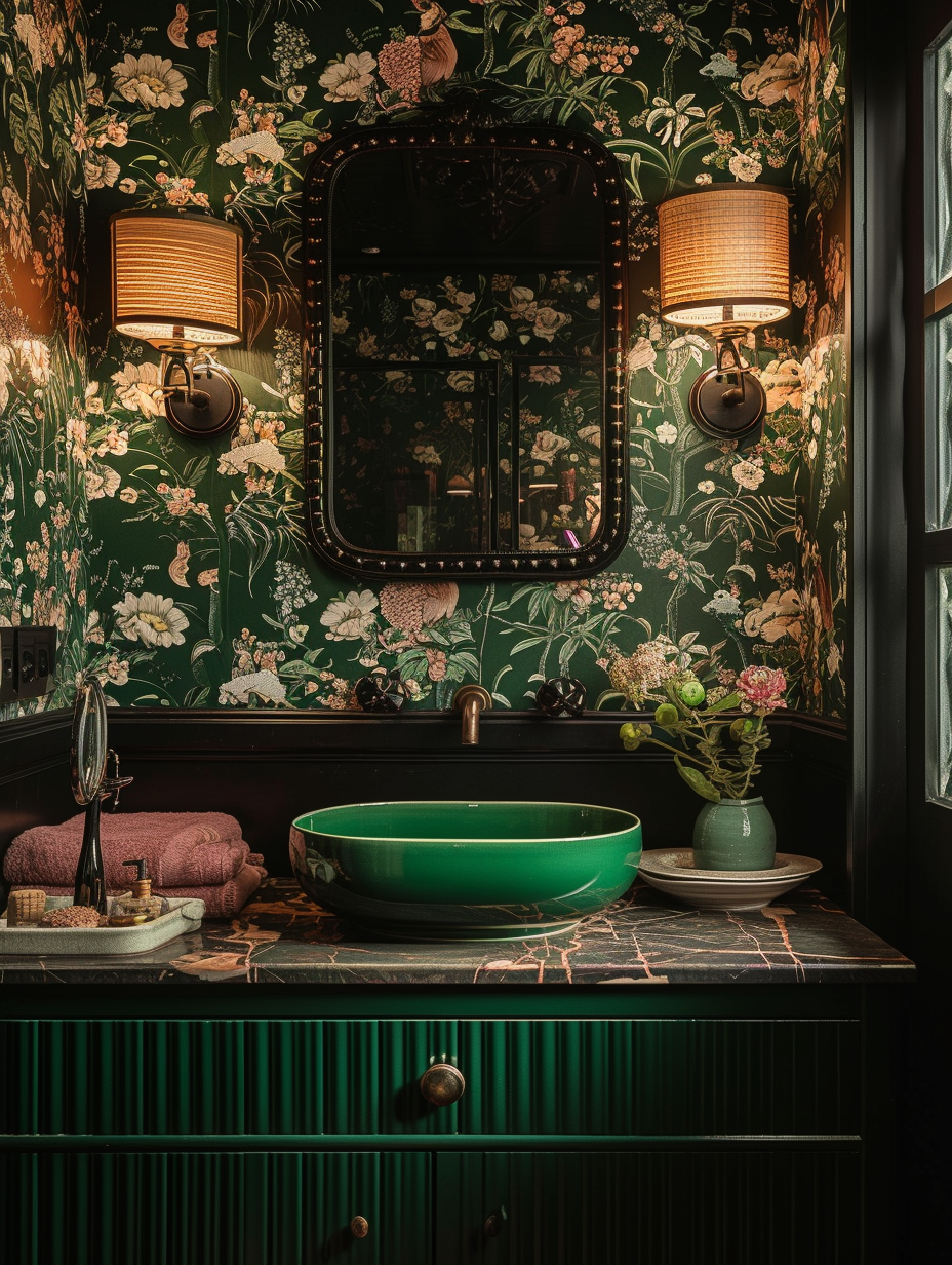 Art Deco bathroom accented with a unique toilet paper holder, adding elegance and practicality