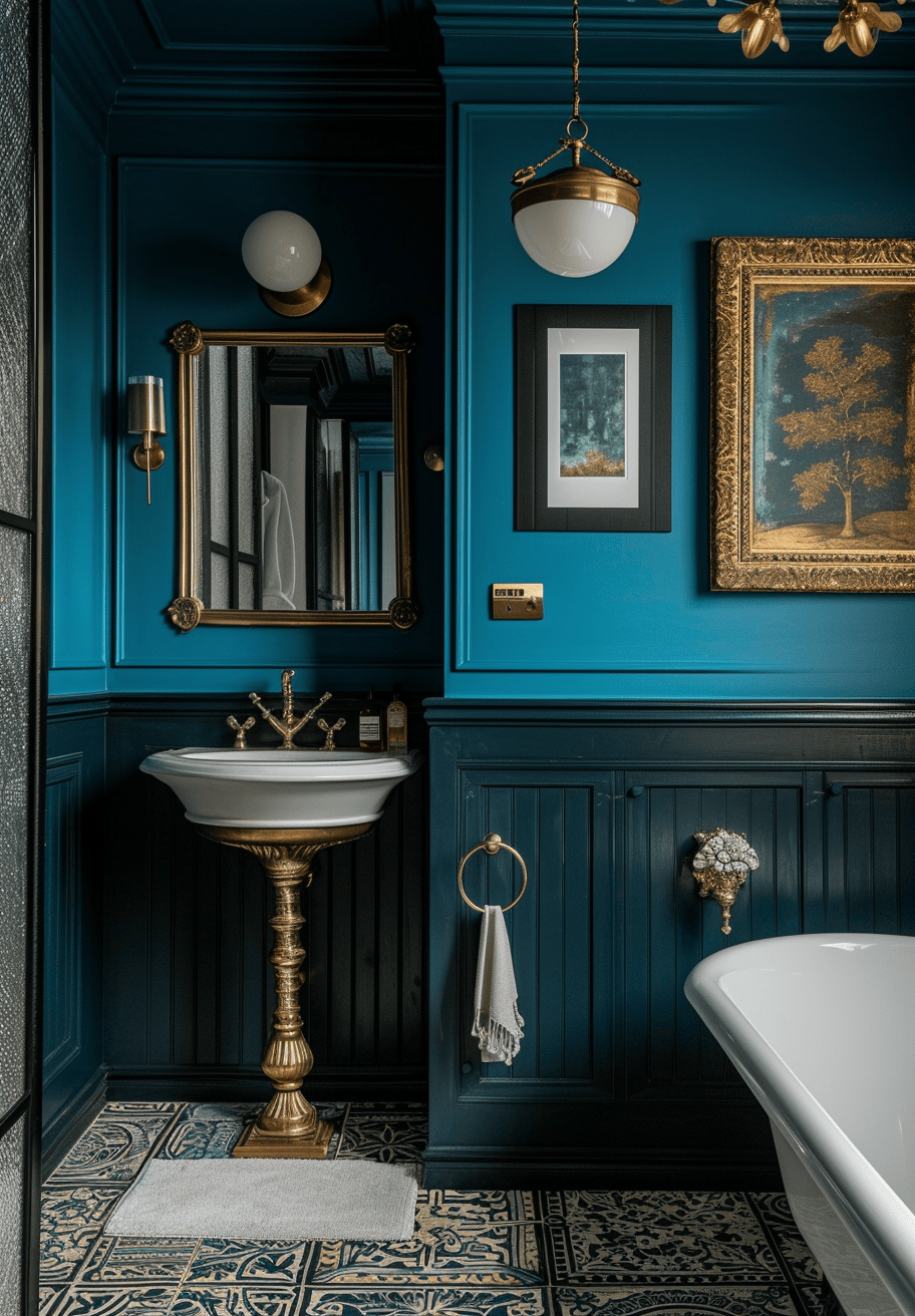 Art Deco bathroom aesthetic that perfectly blends modern elements with vintage glamour