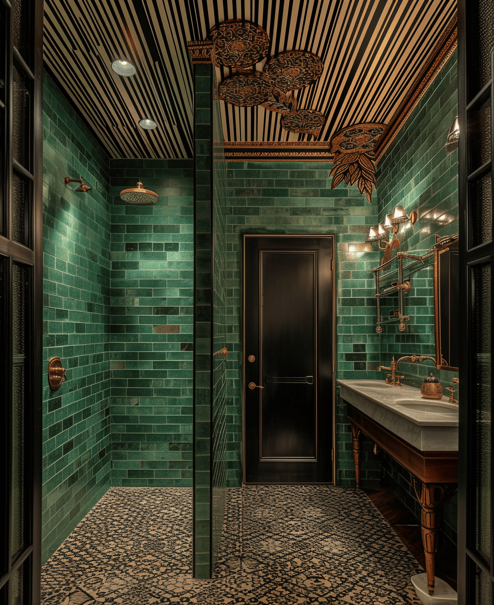 Art Deco bathroom design embodies vintage elegance with luxurious fixtures for a sophisticated look