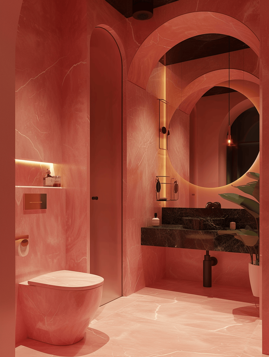 Art Deco bathroom highlighted by its vintage glamour, featuring chic accessories and luxurious tiles