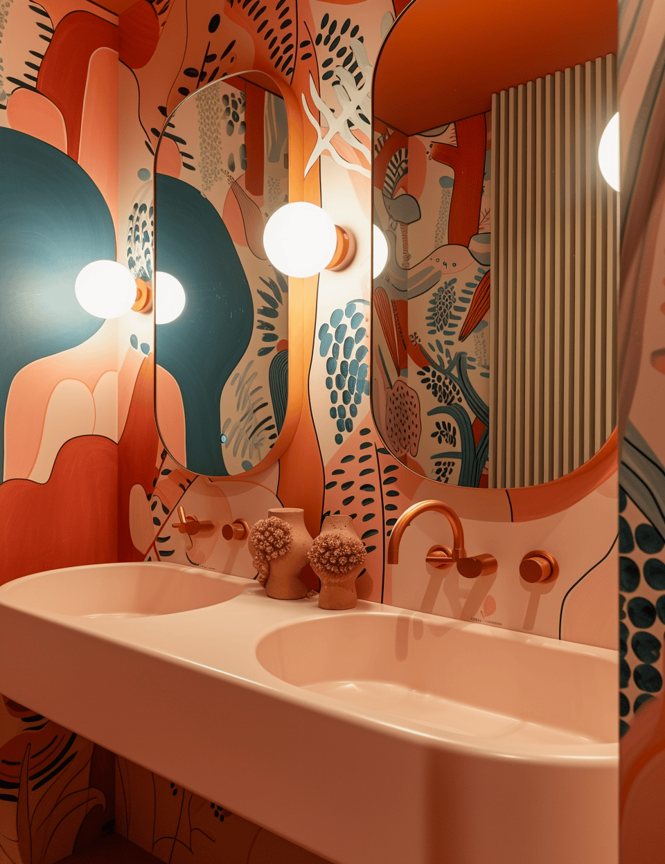 Art Deco bathroom illuminated by luxurious lighting, creating a classic ambiance with a vintage touch