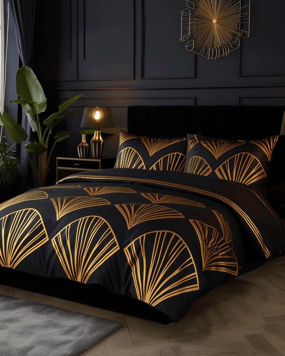 Art Deco bedroom combining contrasting textures for a dynamic look