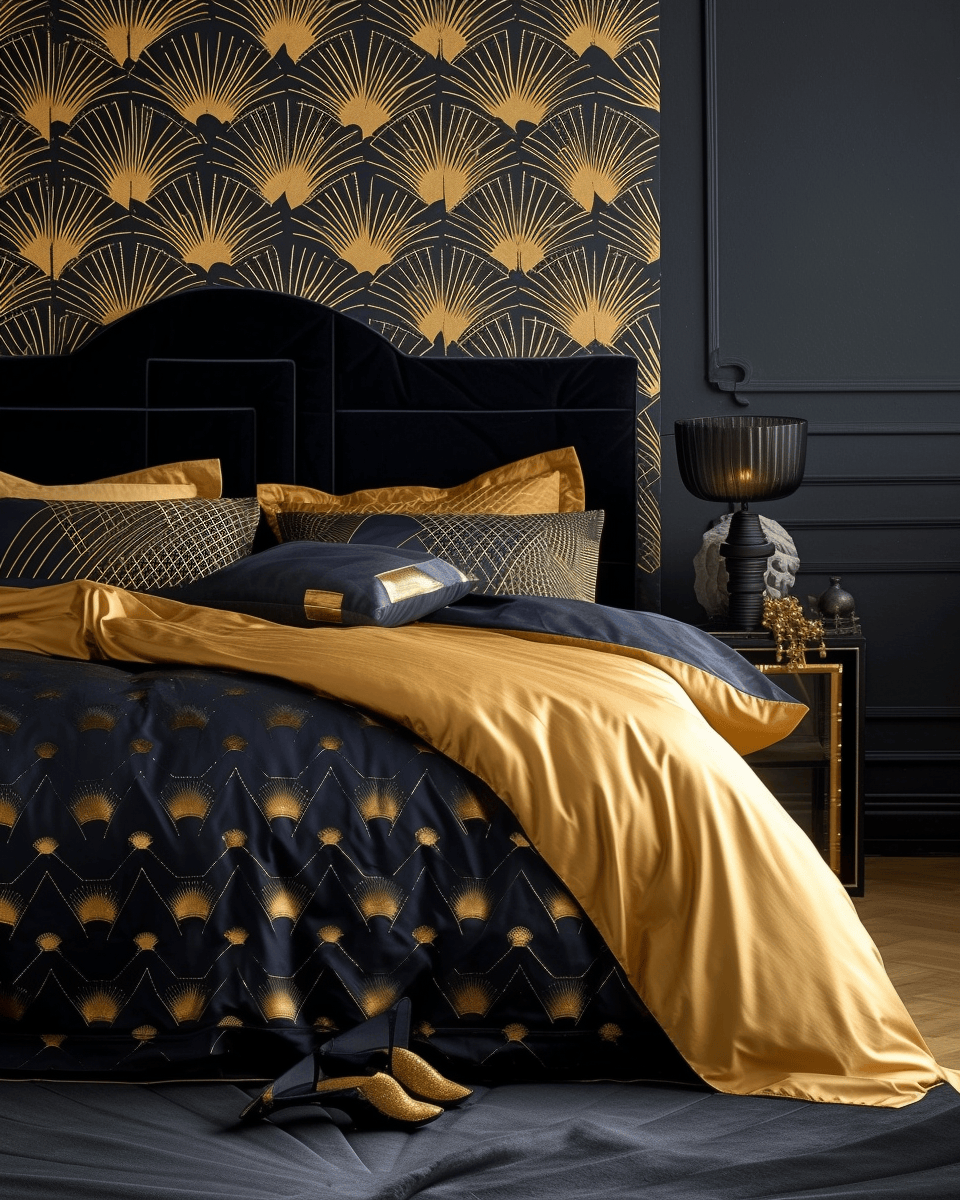 Art Deco bedroom inspired by Egyptian influences and ancient motifs