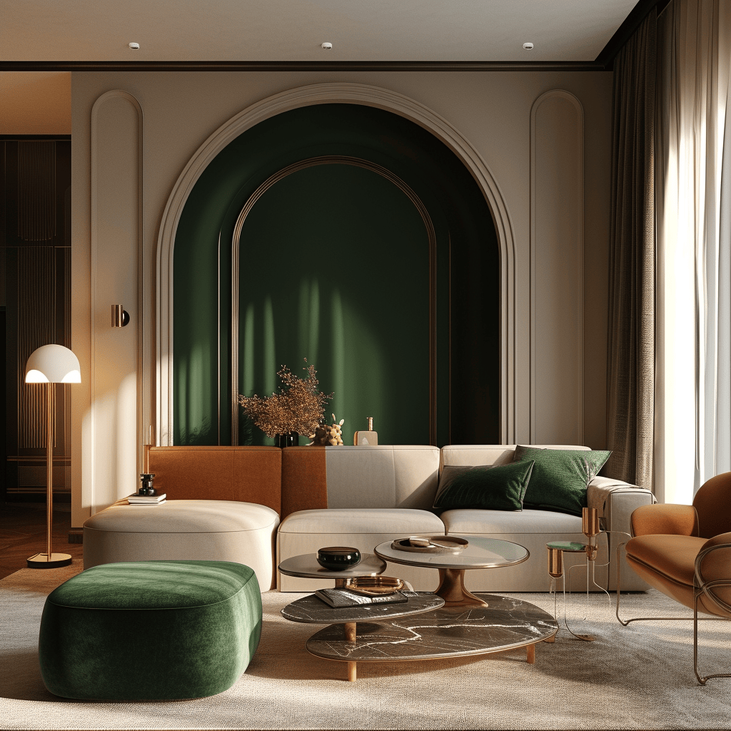 Art Deco living room design ideas focusing on symmetry and luxury in interior decor
