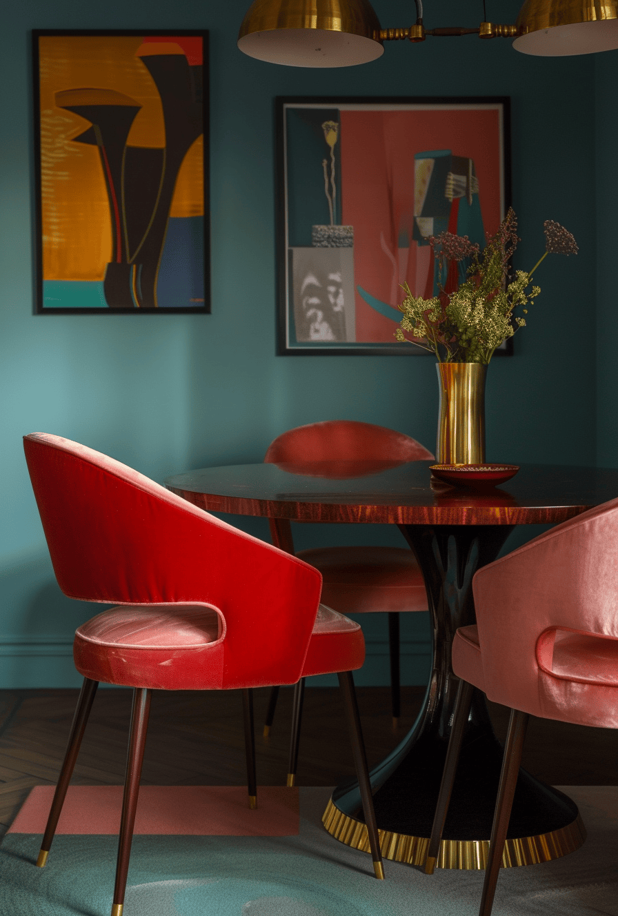 Backlit elements creating a soft glow in an Art Deco dining room