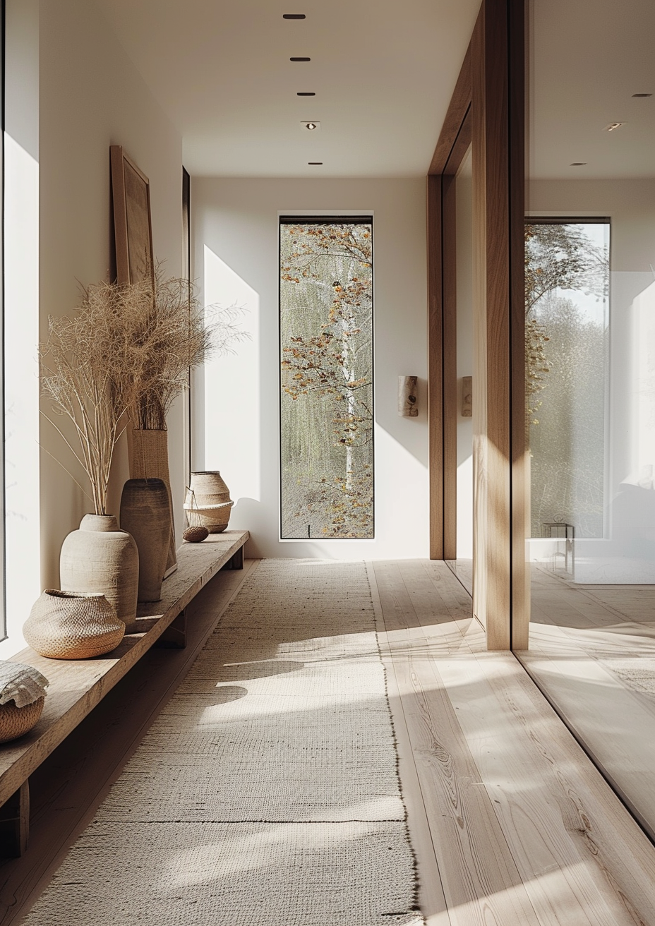 Balanced Japanese hallway harmonizing aesthetic appeal with functionality