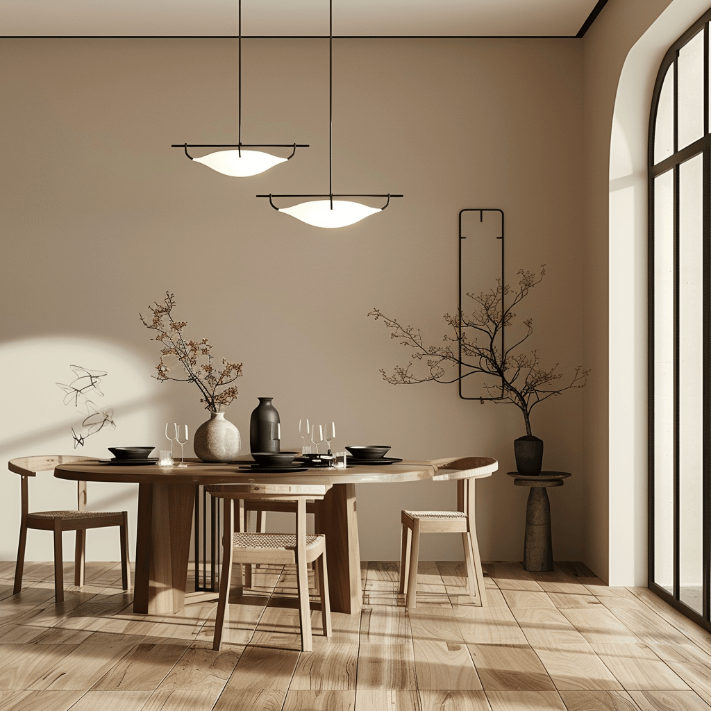 Bamboo accents in a Japandi dining room for a natural touch