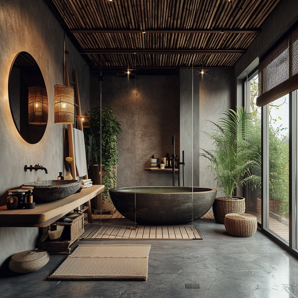 Bathroom Japanese style integrating a peaceful ambiance with contemporary fixtures..png