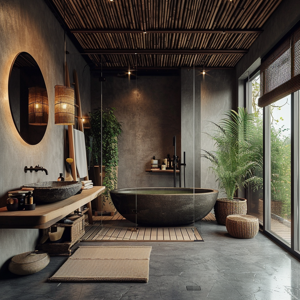 Bathroom Japanese style integrating a peaceful ambiance with contemporary fixtures