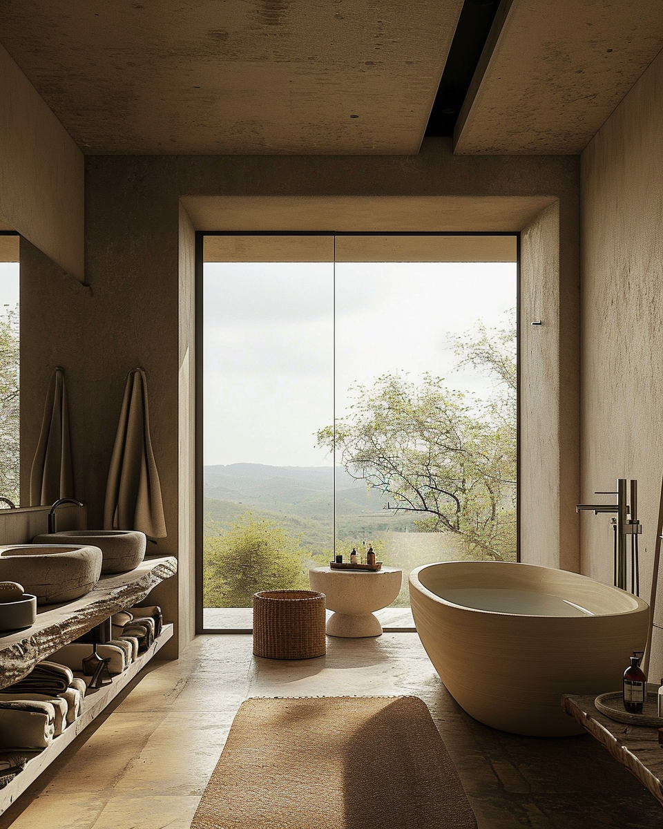 Bathroom Japanese style with sliding doors and a balanced mix of modern and classic touches..png