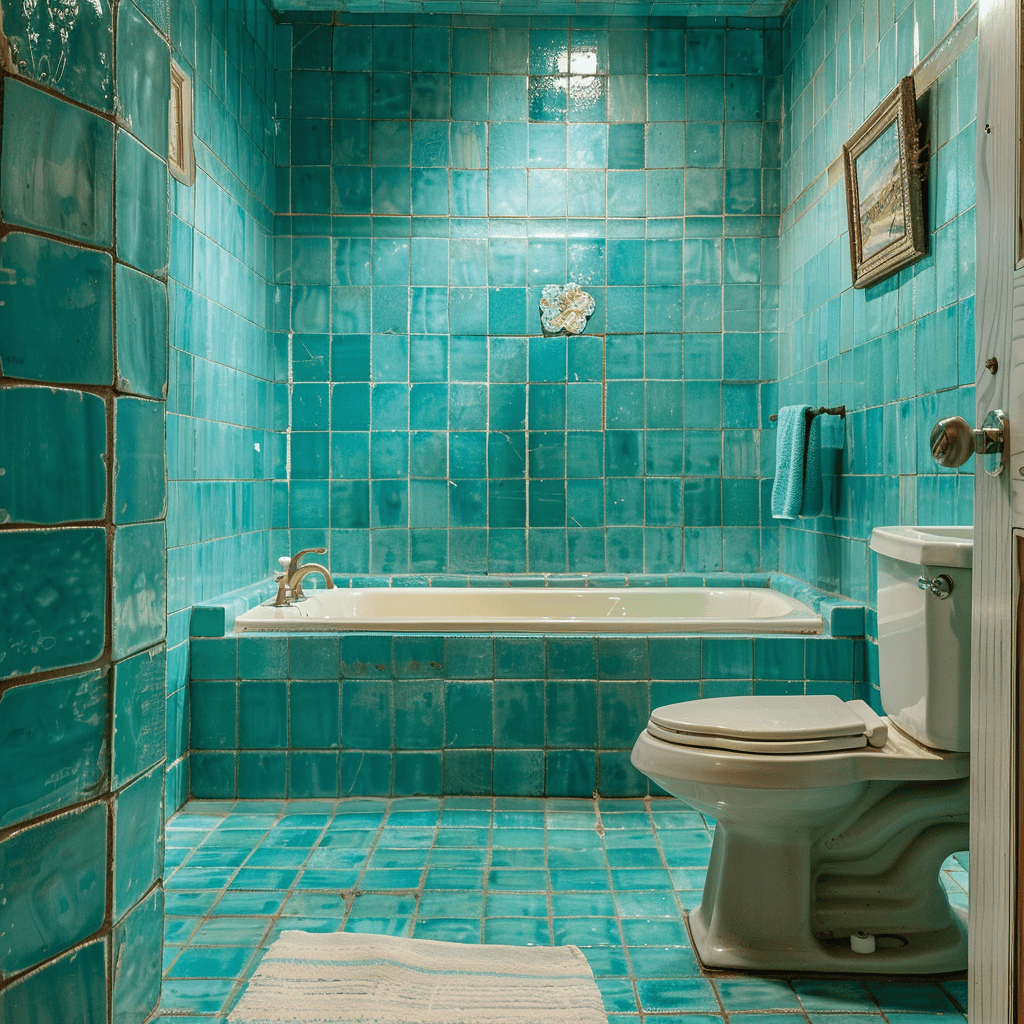 Bathroom with turquoise and seafoam tilework