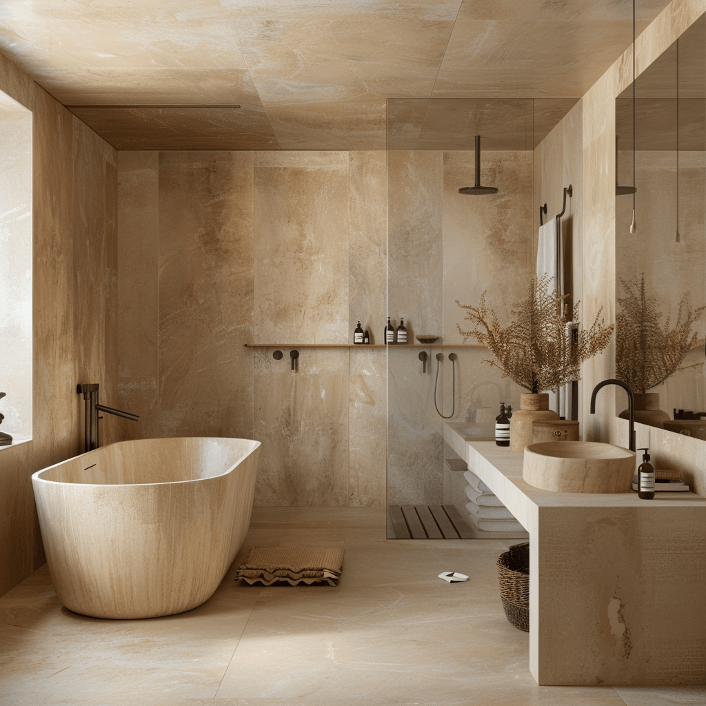 Bathroom with warm sandy tones4