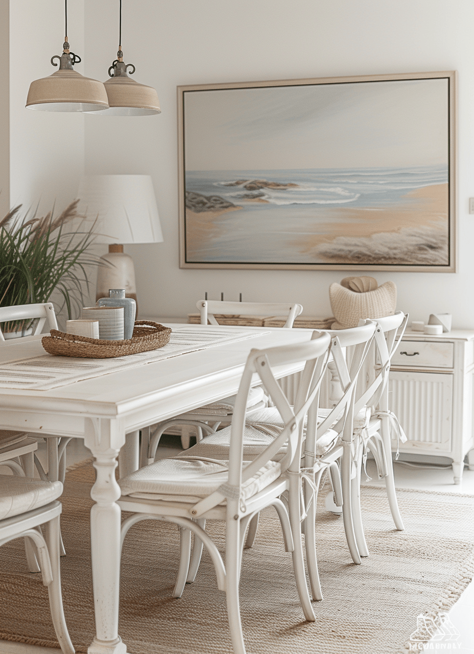 Beachy dining room aesthetic with chic, casual coastal vibes