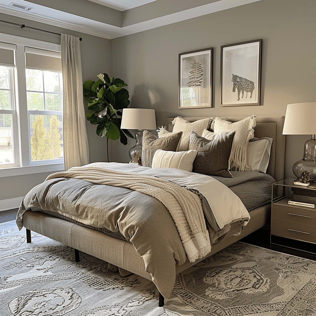 Bedroom showcasing tans and grays2