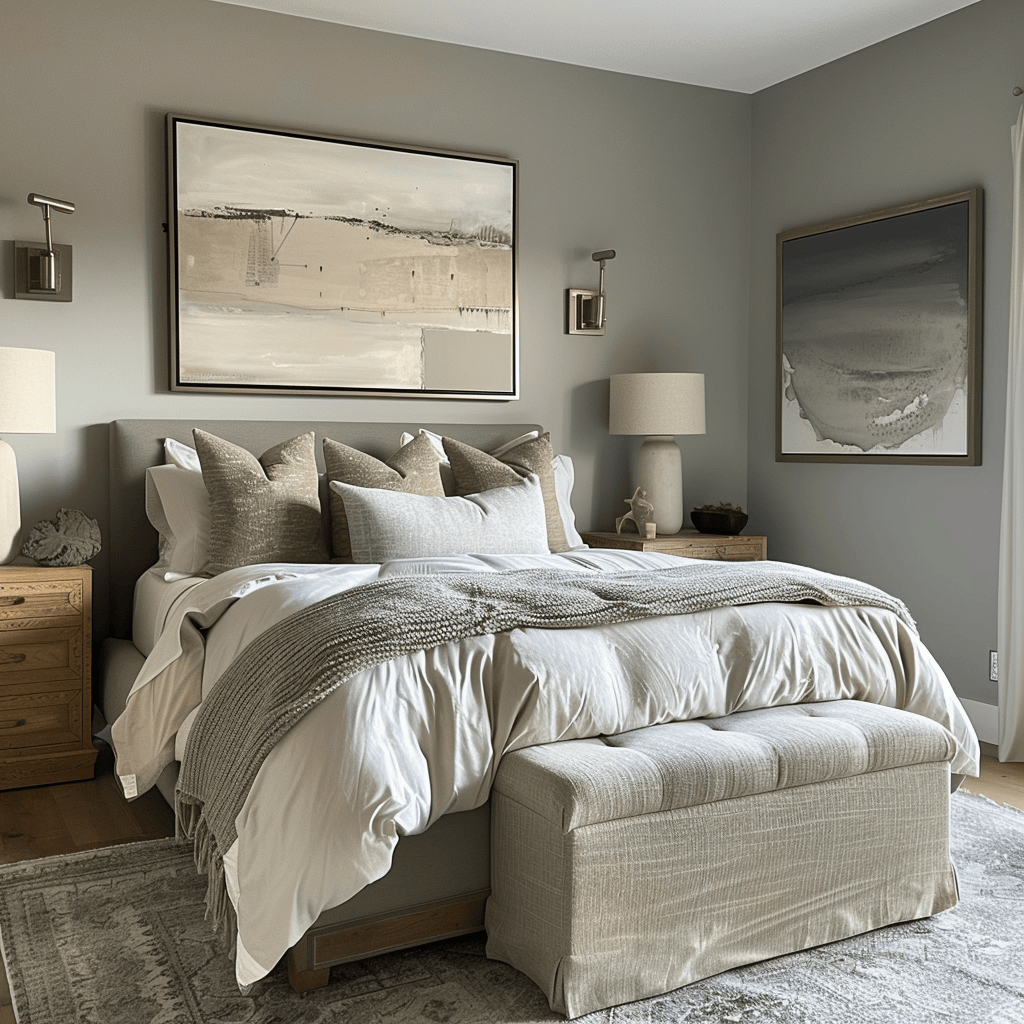 Bedroom showcasing tans and grays4