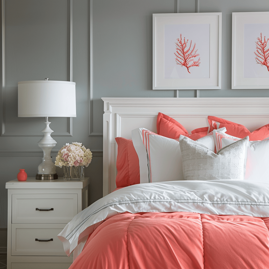 Bedroom with coral duvet coastal2