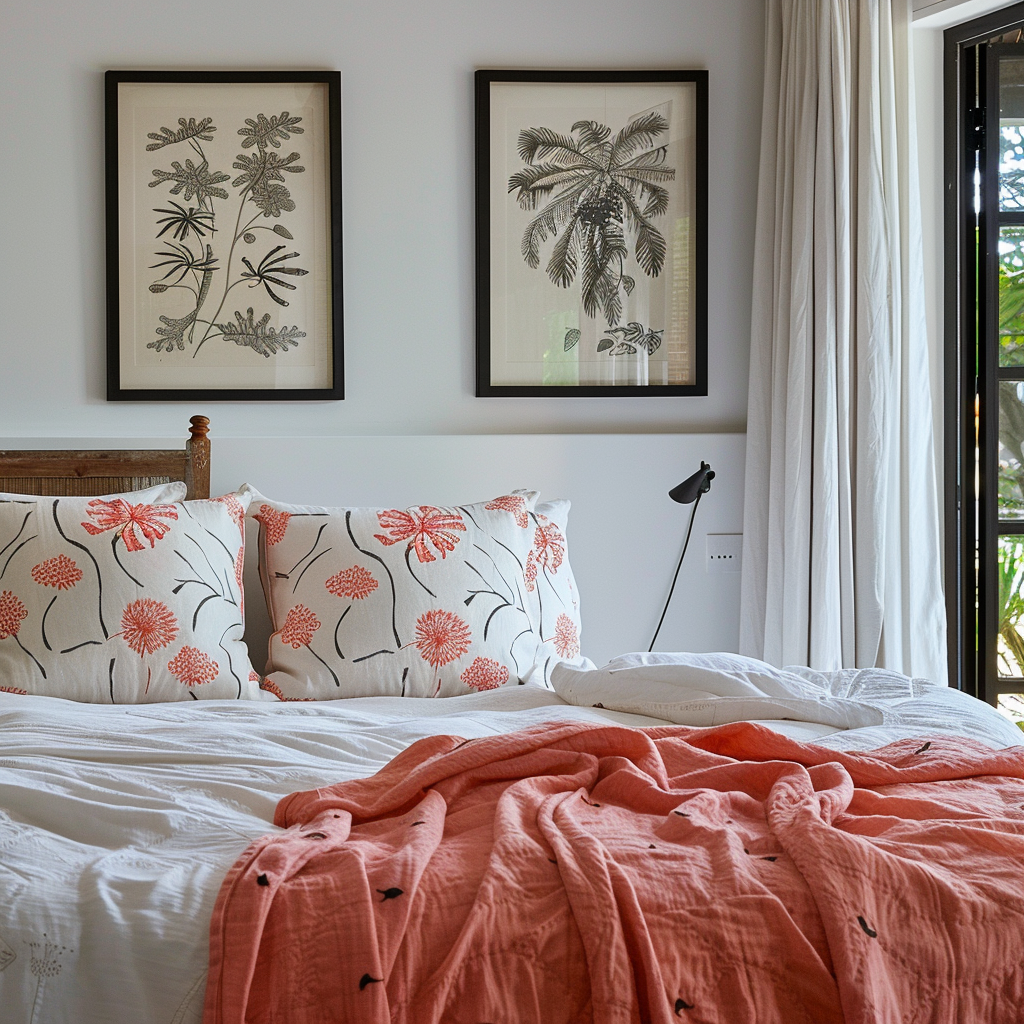Bedroom with coral duvet coastal4