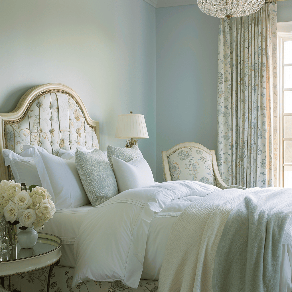 Bedroom with serene seafoam walls