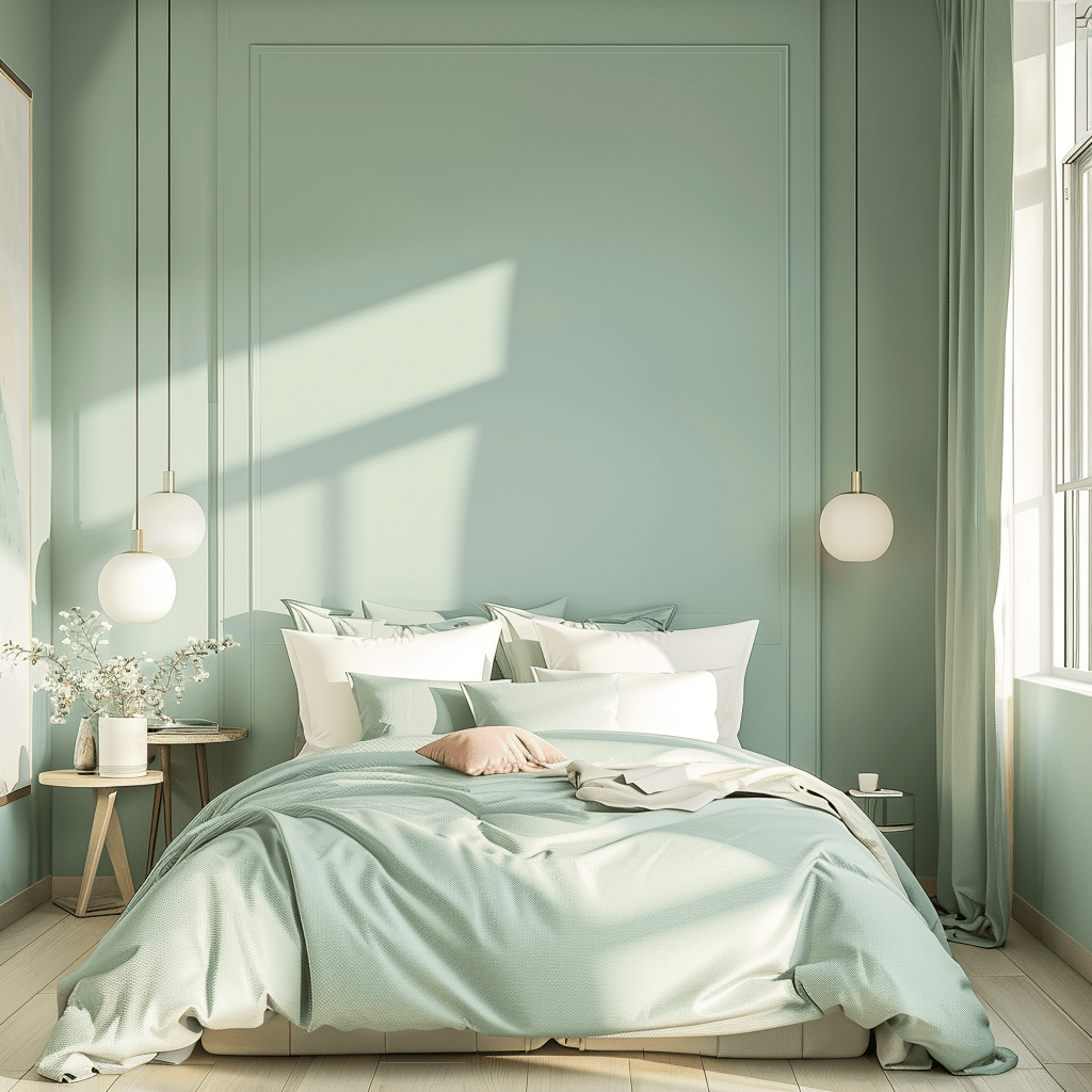 Bedroom with serene seafoam walls4