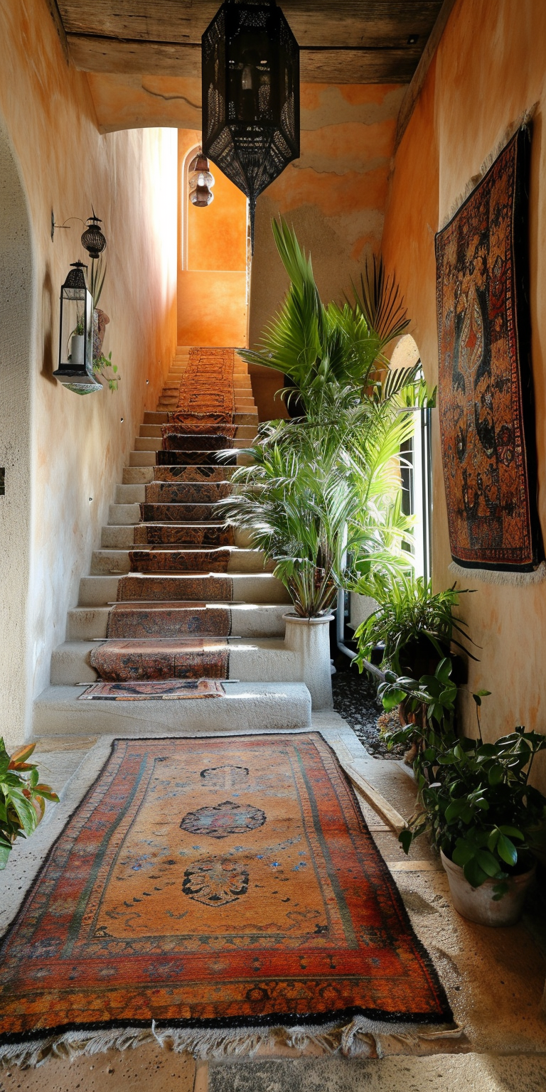 Boho Hallway accented with embroidered or tasseled cushions for a detailed look