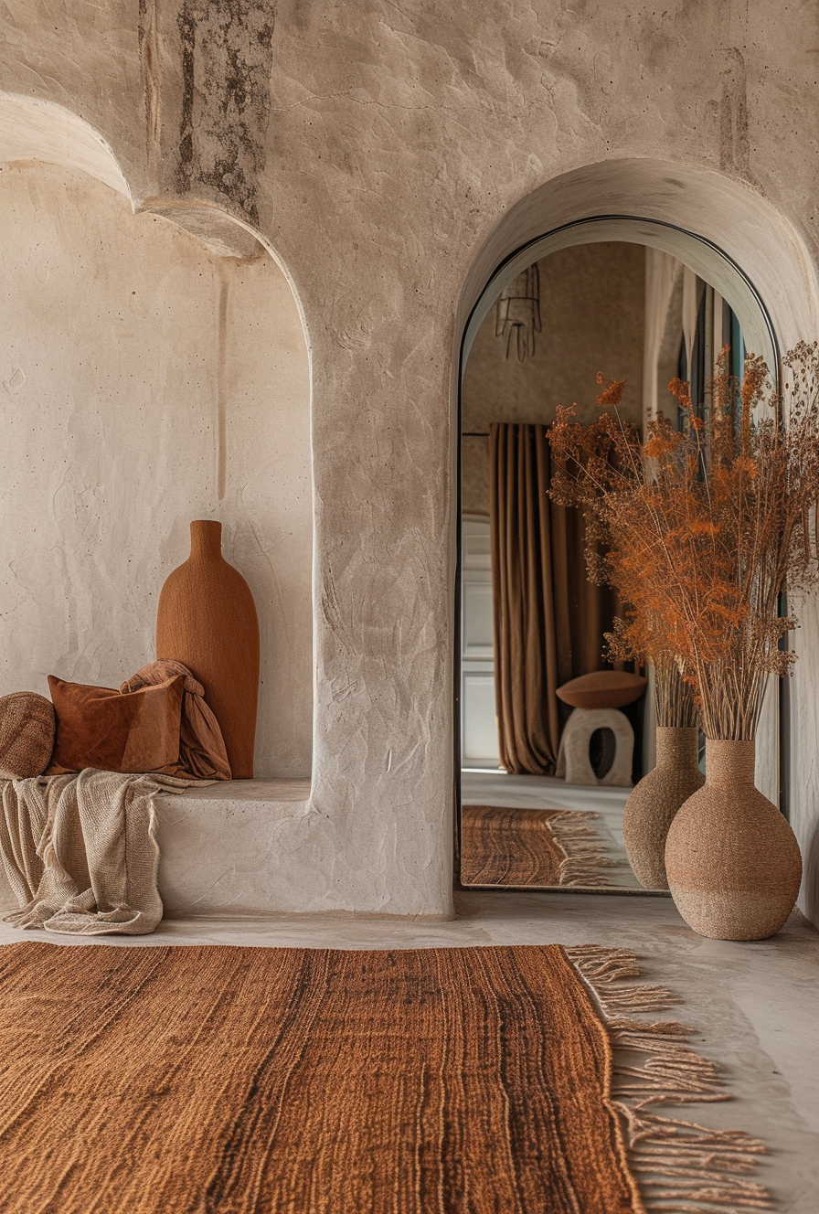 Boho Hallway displaying ethnic or handcrafted statuettes, reflecting cultural art