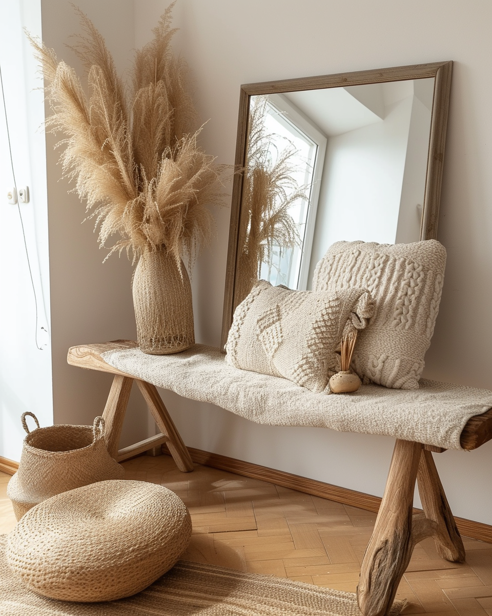 Boho Hallway featuring intricate macrame wall hangings for a textured look