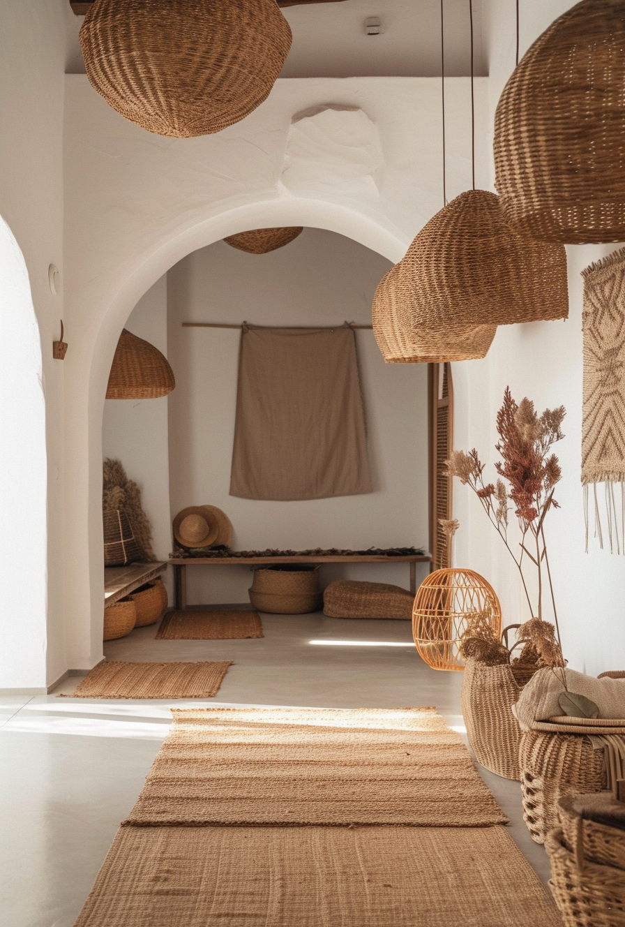 Boho Hallway with patchwork or quilted throws for added color and comfort