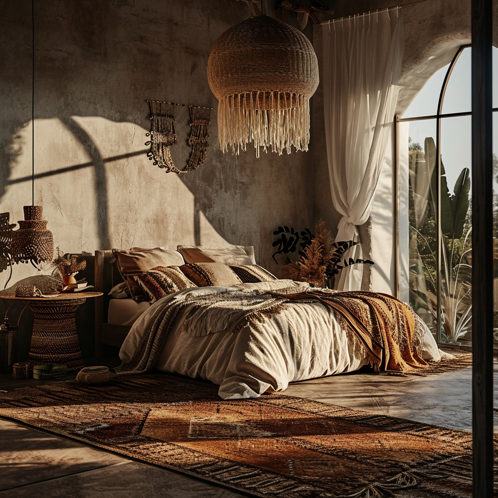 Boho bedroom enchantment with floral designs and ambient candlelight