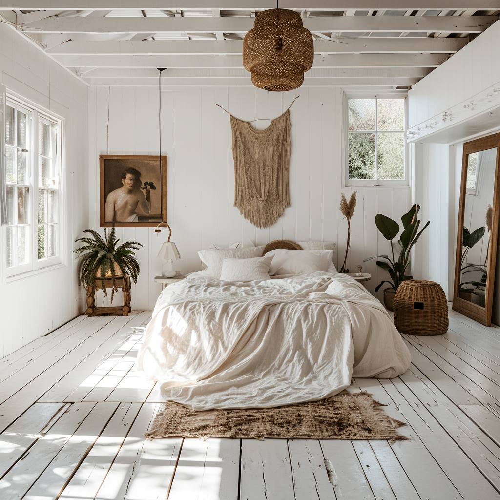 Boho bedroom fusion with modern and traditional elements in harmony