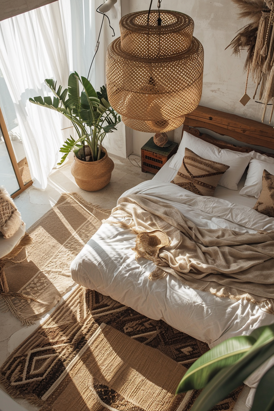 Boho bedroom serenity with minimalist design and potted succulents