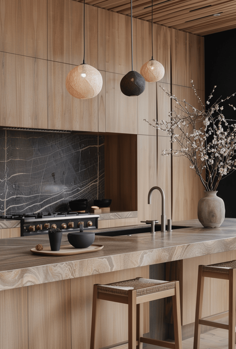 Calm and inviting Japandi kitchen color schemes in earth tones