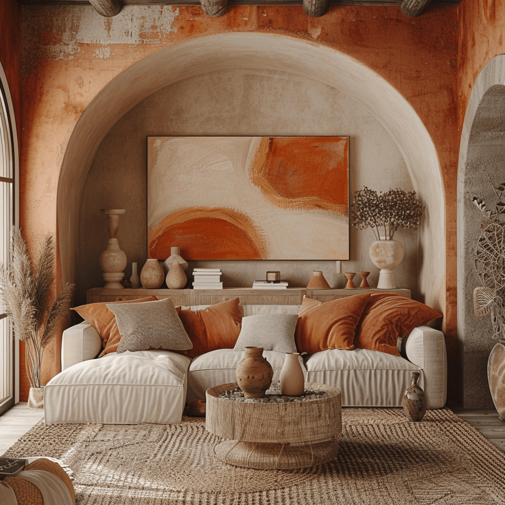 Characterful Mediterranean living room highlighting the use of warm earthy hues for a comfortable feel