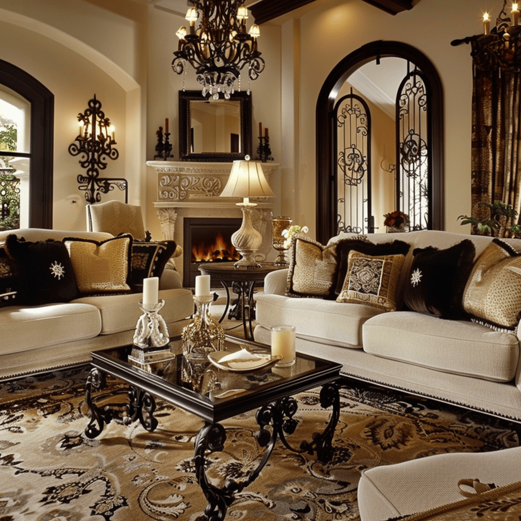 Characterful Mediterranean living room with a focus on incorporating wrought iron accents for visual interest