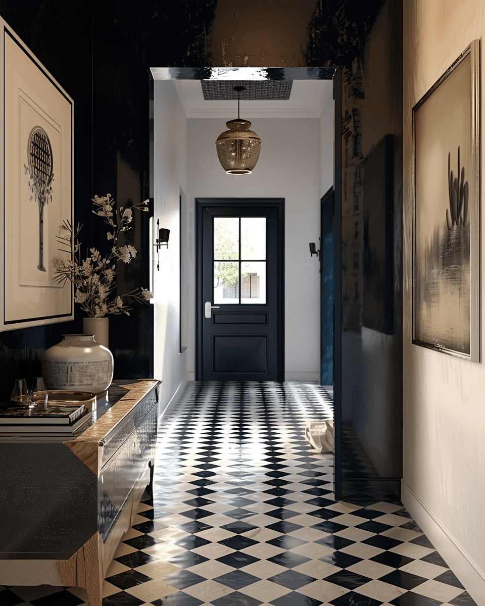 Charming Art Deco hallway with luxurious details and timeless decorative patterns