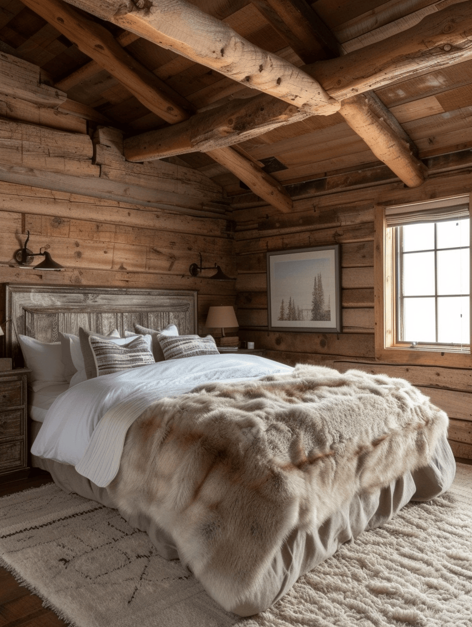 Charming rustic bedroom illuminated by mason jar lighting fixtures for a country feel