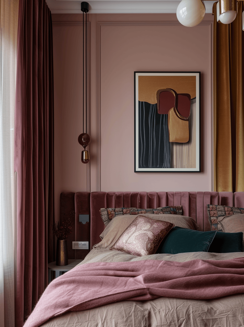 Chic Art Deco bedroom with high-gloss lacquer and intricate inlay work