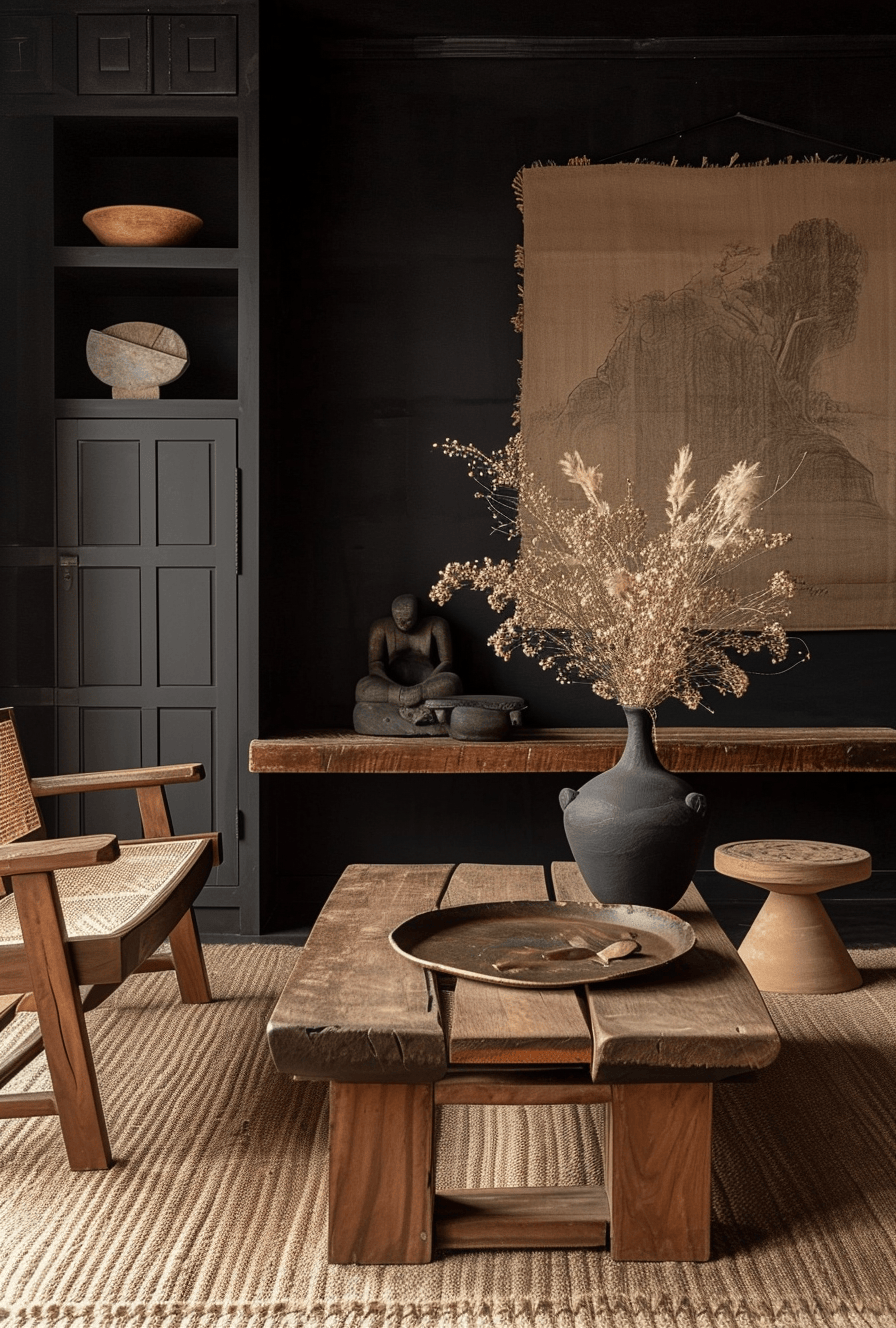 Chic Japandi-style living room with low-profile seating and organic shapes